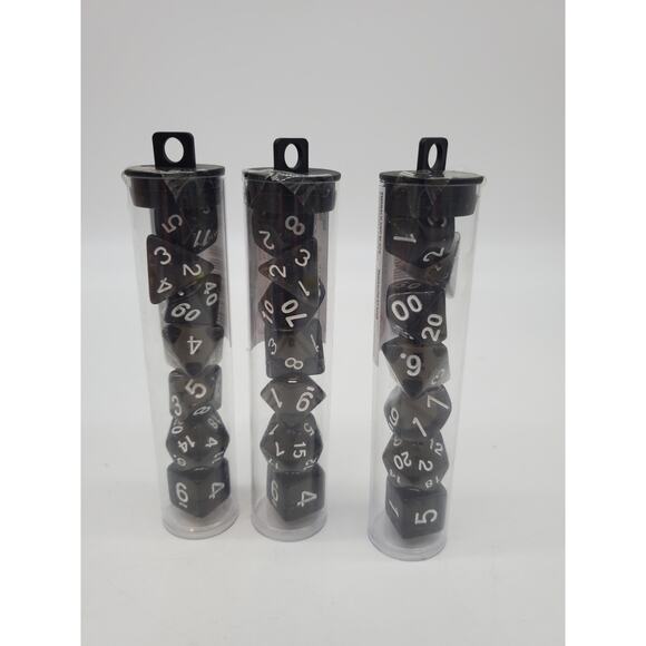 Black Polyhedral 7 Dice Set for Gaming - Lot of 3 - Picture 1 of 2